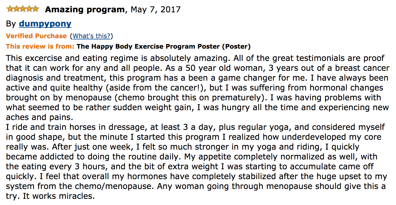 Testimonial from Amazon for The Happy Body